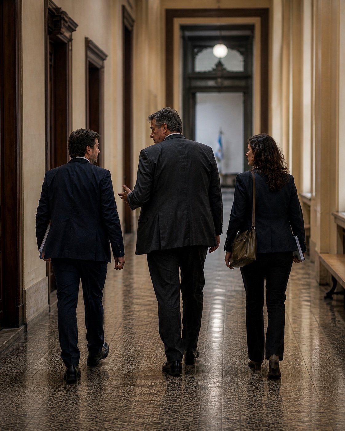 Tres profesionales en una escena institucional vinculada al trabajo preventivo penal